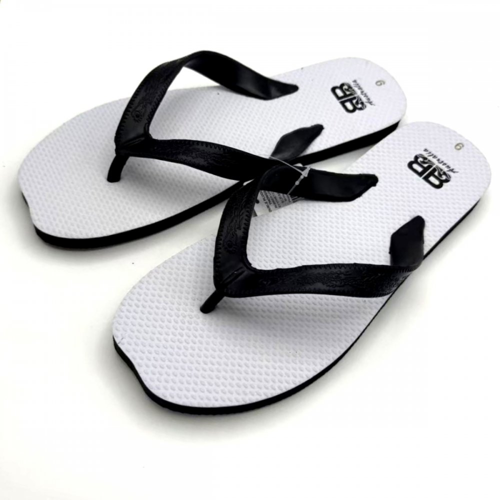 Rubber Strap Mens Double Pluggers Beach Thongs (White/Black)