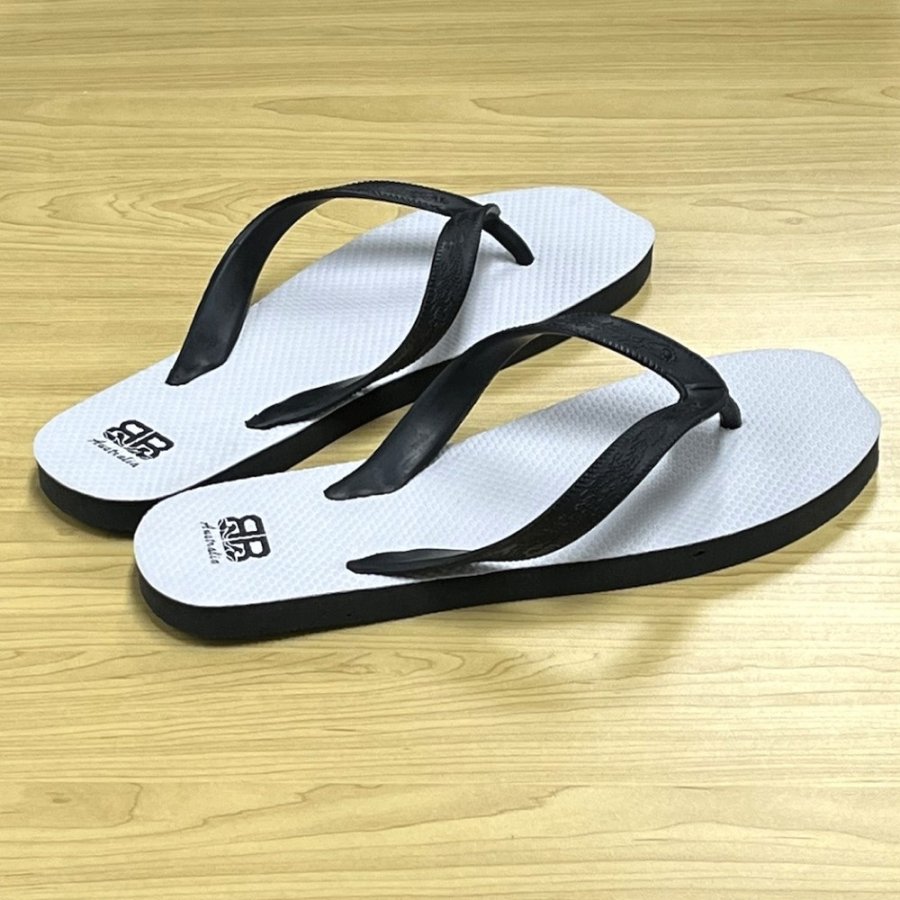 Rubber Strap Mens Double Pluggers Sandals - White/Black